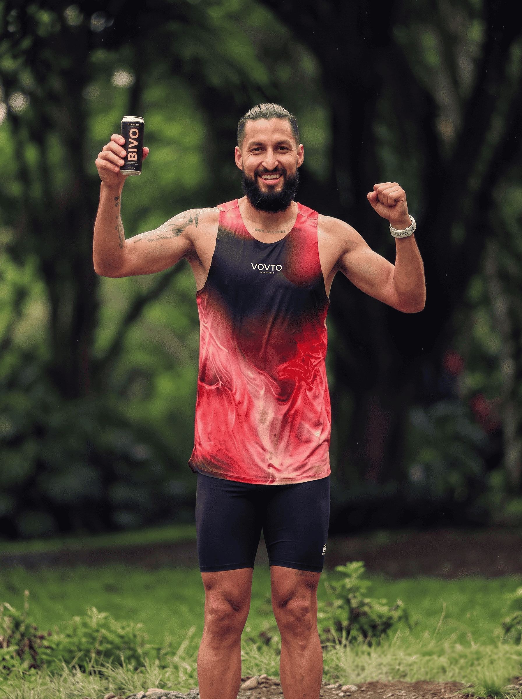 Runner sosteniendo una lata de cold brew de bivo después de un entrenamiento